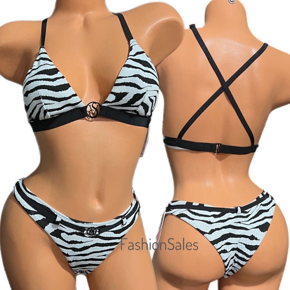 Victorias Secret Swim Wild Wanderer Bralette Bikini top and Bottoms Set Zebra